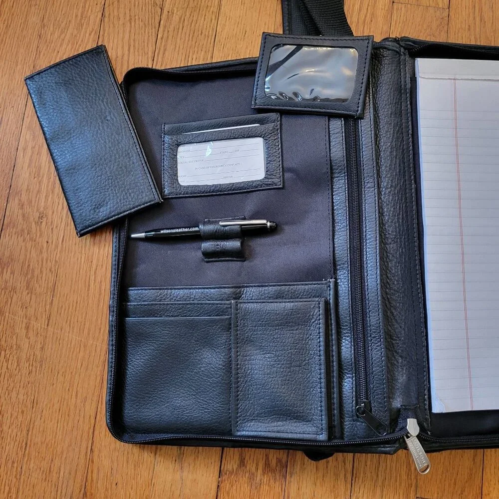 Vintage Wilsons Black Leather Business Portfolio Organizer Planner Binder Strap‎